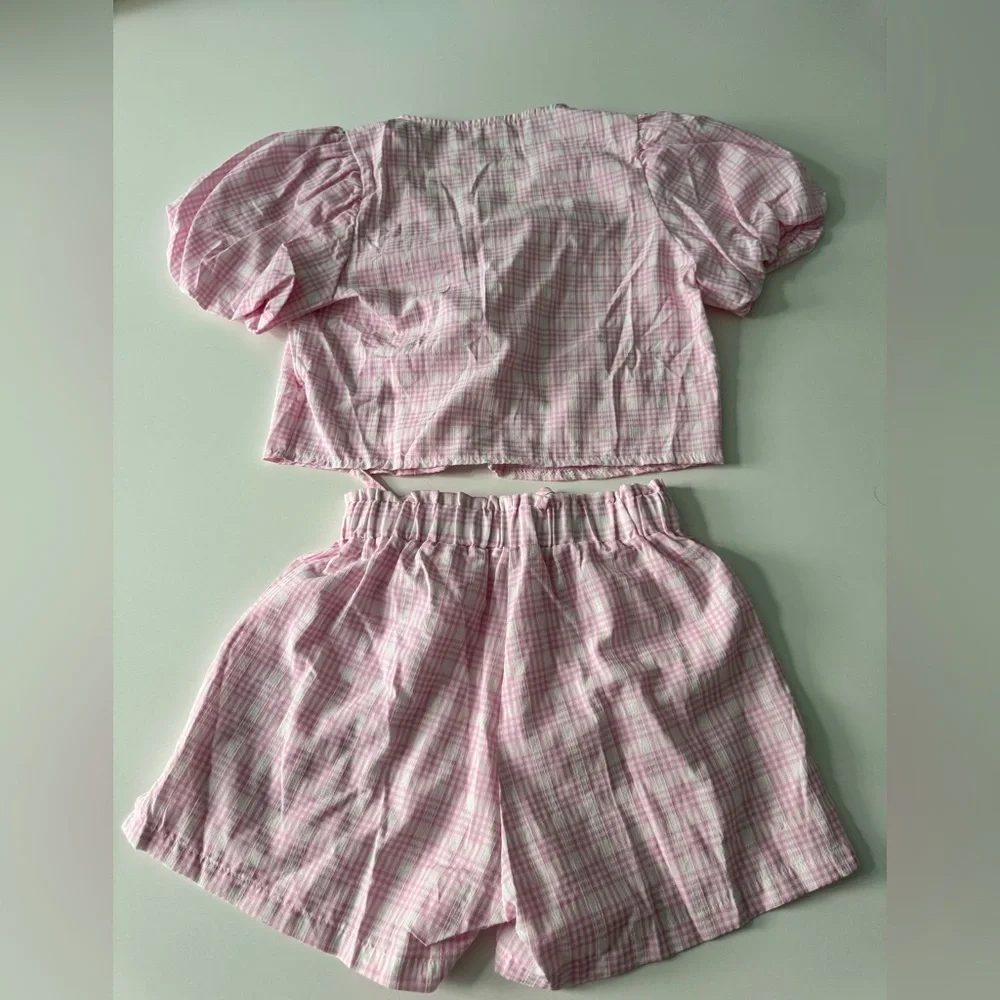 Pink Plaid Bow Front Two-Piece Shorts Set